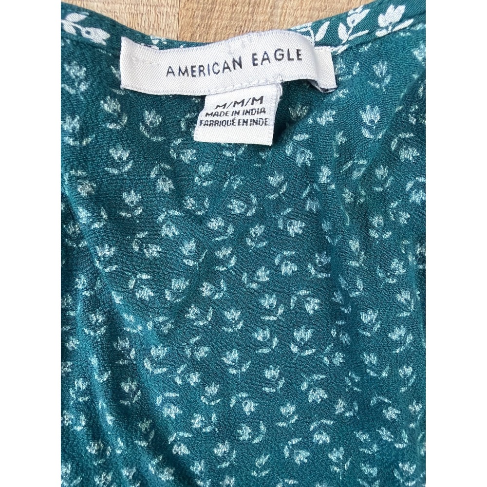 American Eagle Womens Teal Green Ditsy Floral Tiered Babydoll Mini Dress Size‎ M - Picture 3 of 7